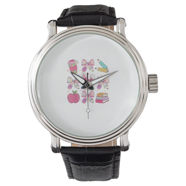 Funny Bunny Coquette Bow Rabbit Teacher Easter Ret Watch (Front)