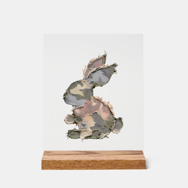 Funny Bunny Crochet Patchwork Camo Rabbit Happy Ea Acrylic Sign (Front)