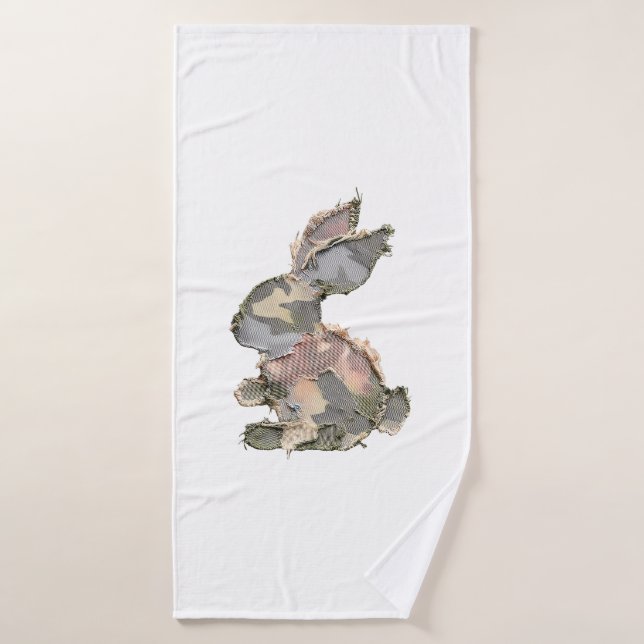 Funny Bunny Crochet Patchwork Camo Rabbit Happy Ea Bath Towel (Bath Towel)