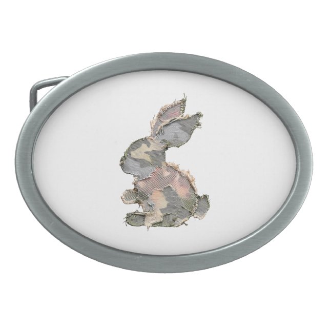 Funny Bunny Crochet Patchwork Camo Rabbit Happy Ea Belt Buckle (Front)