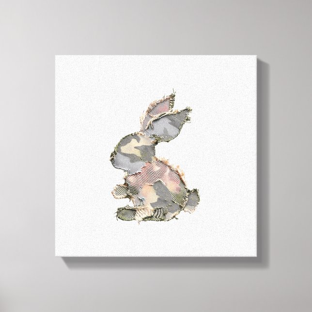 Funny Bunny Crochet Patchwork Camo Rabbit Happy Ea Canvas Print (Front)