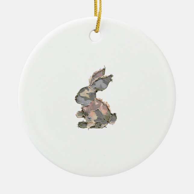 Funny Bunny Crochet Patchwork Camo Rabbit Happy Ea Ceramic Ornament (Front)