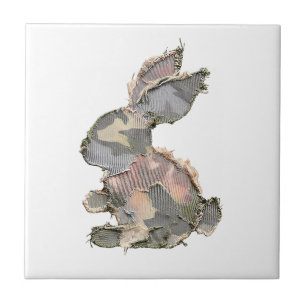 Funny Bunny Crochet Patchwork Camo Rabbit Happy Ea Ceramic Tile