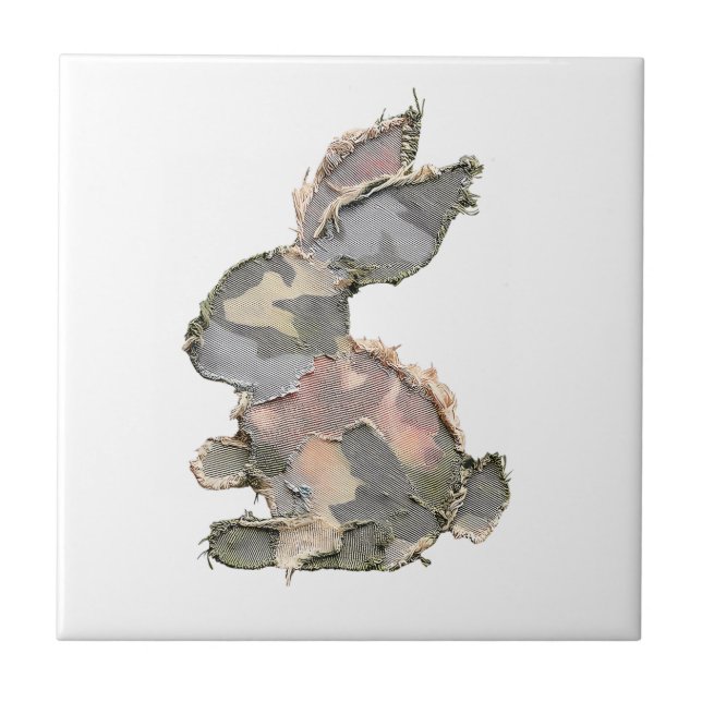 Funny Bunny Crochet Patchwork Camo Rabbit Happy Ea Ceramic Tile (Front)