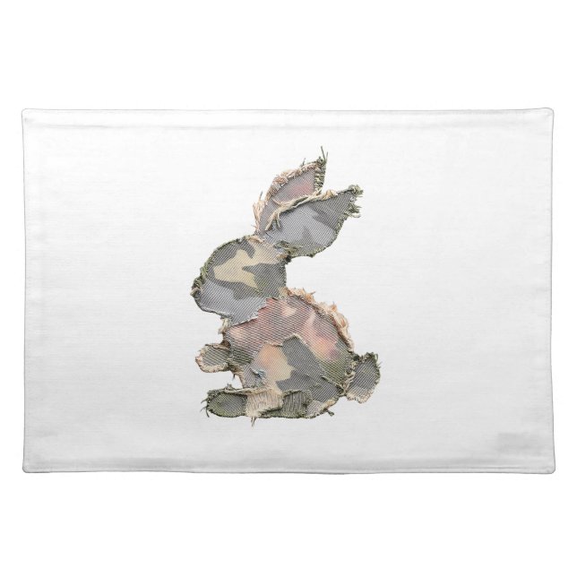 Funny Bunny Crochet Patchwork Camo Rabbit Happy Ea Cloth Placemat (Front)
