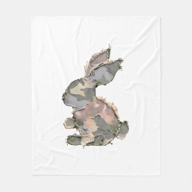 Funny Bunny Crochet Patchwork Camo Rabbit Happy Ea Fleece Blanket (Front)