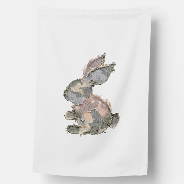 Funny Bunny Crochet Patchwork Camo Rabbit Happy Ea House Flag (Front)