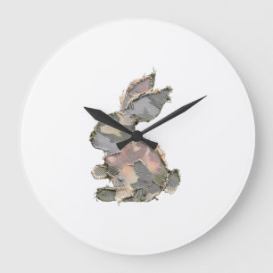 Funny Bunny Crochet Patchwork Camo Rabbit Happy Ea Large Clock