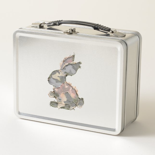 Funny Bunny Crochet Patchwork Camo Rabbit Happy Ea Metal Lunch Box (Front)