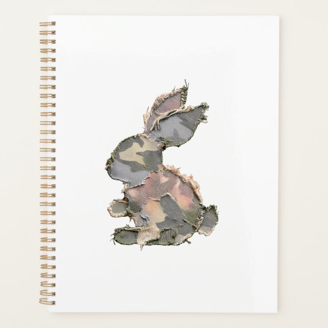 Funny Bunny Crochet Patchwork Camo Rabbit Happy Ea Planner (Front)