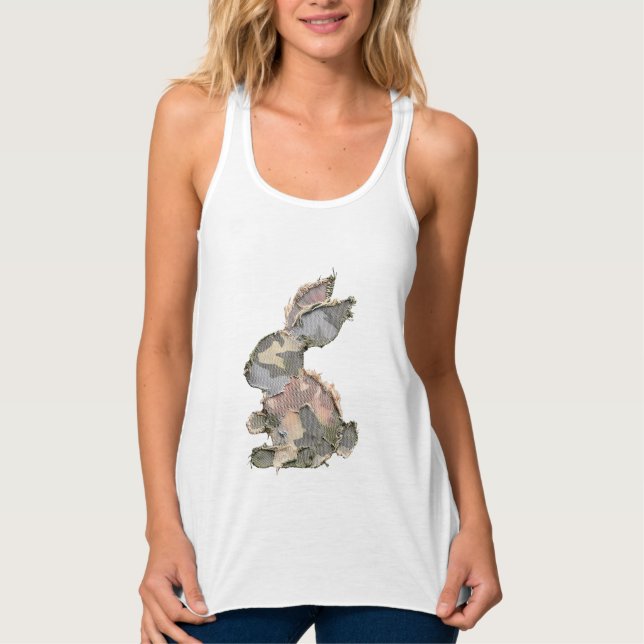 Funny Bunny Crochet Patchwork Camo Rabbit Happy Ea Tank Top (Front)