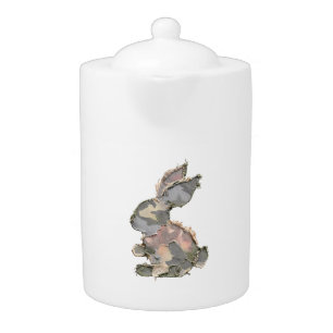 Funny Bunny Crochet Patchwork Camo Rabbit Happy Ea Teapot