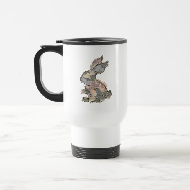 Funny Bunny Crochet Patchwork Camo Rabbit Happy Ea Travel Mug (Left)