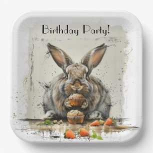 Funny Bunny Cupcake Whimsical Birthday Party Paper Plates