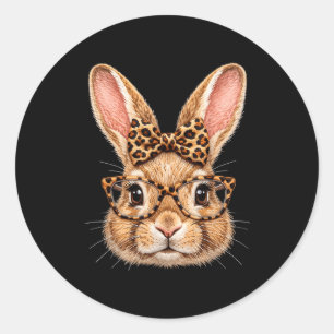 Funny bunny face glasses bandana leopard bow happy classic round sticker