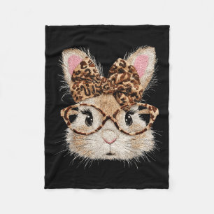 Funny bunny face glasses bandana leopard rabbit fleece blanket