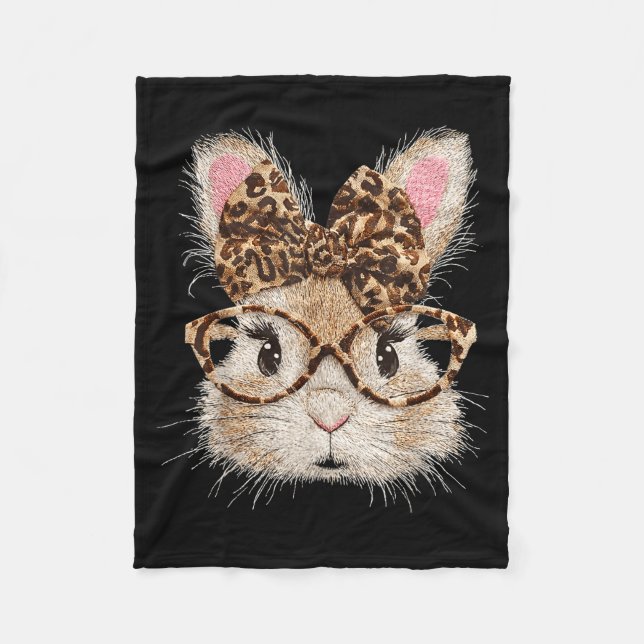 Funny bunny face glasses bandana leopard rabbit fleece blanket (Front)