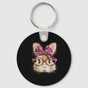 Funny bunny face glasses bandana leopard rabbit keychain