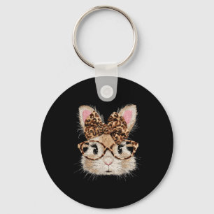 Funny bunny face glasses bandana leopard rabbit keychain
