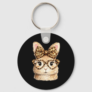 Funny bunny face glasses bandana leopard rabbit keychain