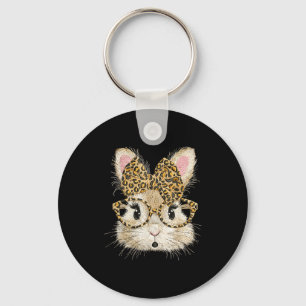 Funny bunny face glasses bandana leopard rabbit keychain