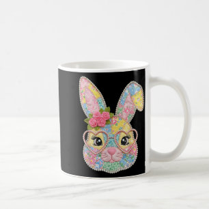 Funny bunny face glasses floral patchwork rabbit coffee mug