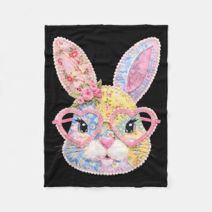 Funny Bunny Face Gles Floral Patchwork Rabbit East Fleece Blanket