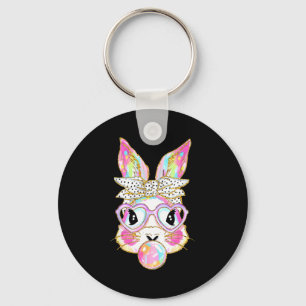 Funny Bunny Gles Rabbit Happy Easter Retro Tie Dye Keychain