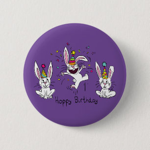 Funny Bunny Happy Birthday Cute Kids Rabbit Button