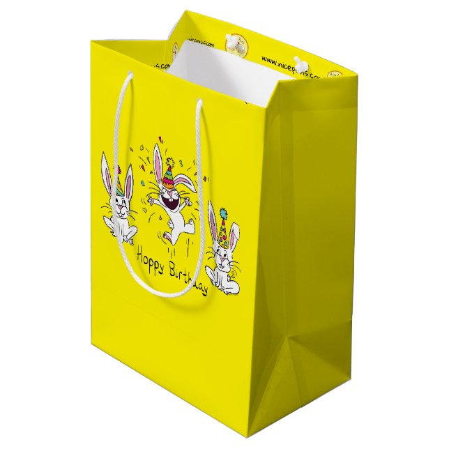Funny Bunny Happy Birthday Cute Kids Rabbit Medium Gift Bag (Back Angled)