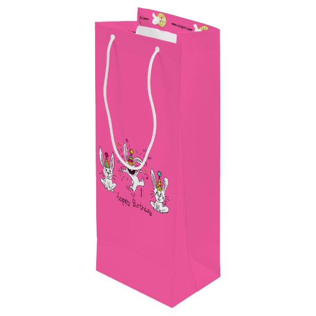 Funny Bunny Happy Birthday Cute Kids Rabbit Wine Gift Bag (Back Angled)