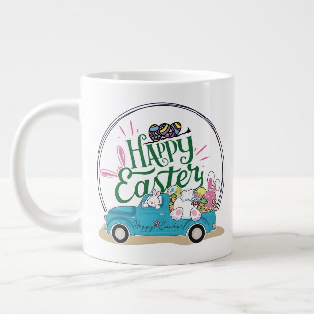 Funny Bunny Happy Easter Day Giant Coffee Mug (Left)