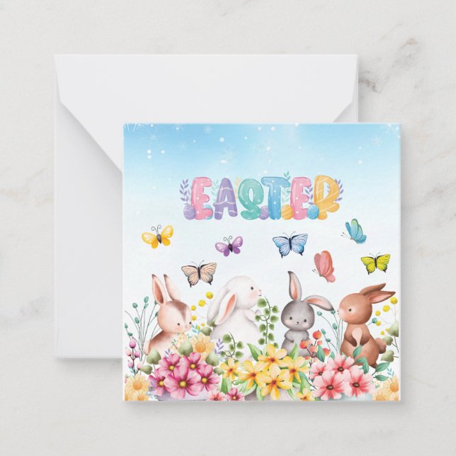 Funny Bunny Happy Easter Day Note Card (Front)