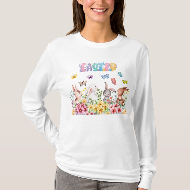 Funny Bunny Happy Easter Day  T-Shirt (Front)