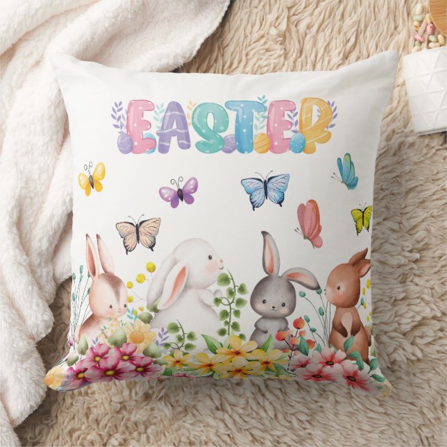 Funny Bunny Happy Easter Day  Throw Pillow (Blanket)