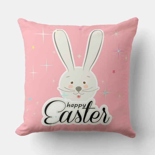 Funny Bunny Happy Easter Eggs Hunt Party Artwork Throw Pillow (Front)