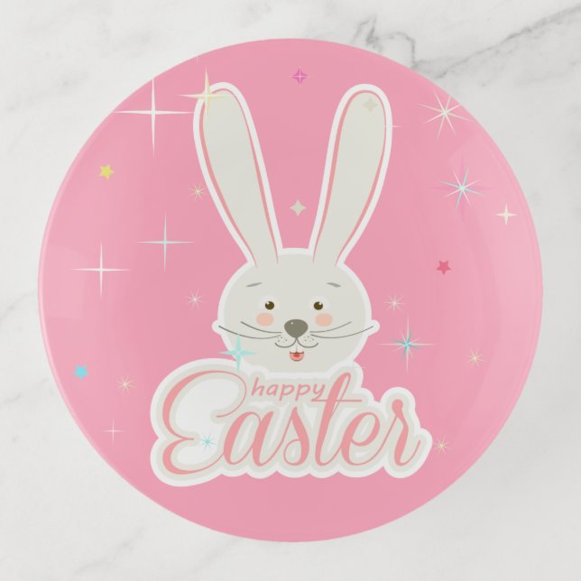 Funny Bunny Happy Easter Eggs Hunt Party Artwork Trinket Tray (Front)