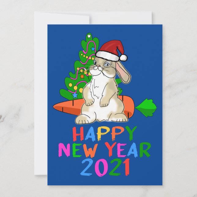 Funny Bunny Happy New Year 2021 Holiday Card (Front)