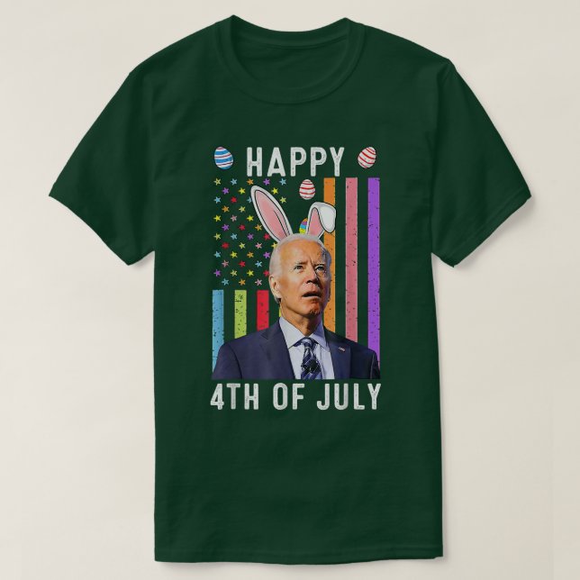 Funny Bunny Joe Biden Happy 4th Of July Confused E T-Shirt (Design Front)