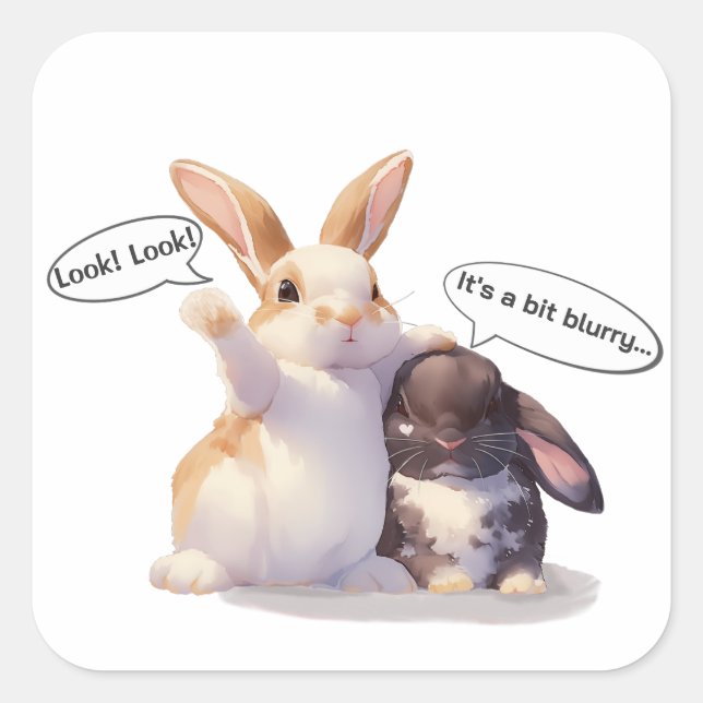 Funny Bunny –[Look! Look!][It's a bit blurry...] Square Sticker (Front)