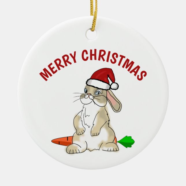 Funny Bunny Merry Christmas Ceramic Ornament (Front)