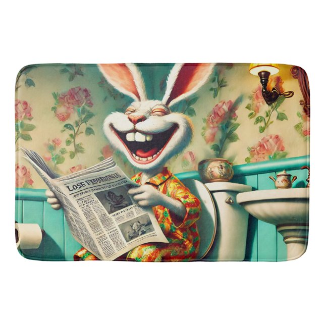 Funny Bunny on Toilet Bathroom Art  Bath Mat (Front)