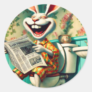 Funny Bunny on Toilet Bathroom Art Classic Round Sticker