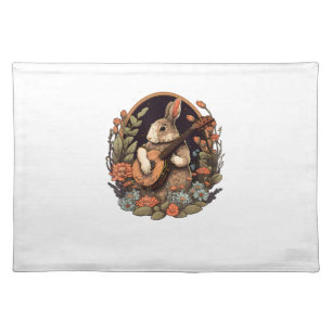 Funny Bunny Playing Banjo Guitar Music Rabbit Happ Cloth Placemat