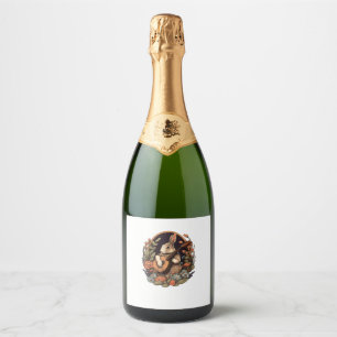 Funny Bunny Playing Banjo Guitar Music Rabbit Happ Sparkling Wine Label