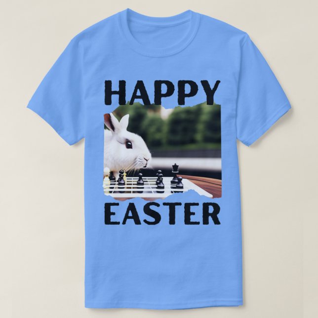Funny Bunny Playing Chess Rabbit Happy Easter T-Shirt (Design Front)