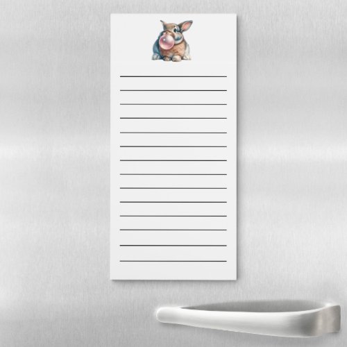 Funny Bunny Rabbit Blowing Bubble Gum Pink Fridge  Magnetic Notepad