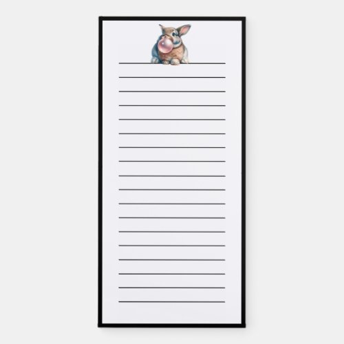 Funny Bunny Rabbit Blowing Bubble Gum Pink Lined Magnetic Notepad