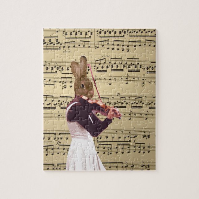 Funny bunny rabbit violinist jigsaw puzzle (Vertical)