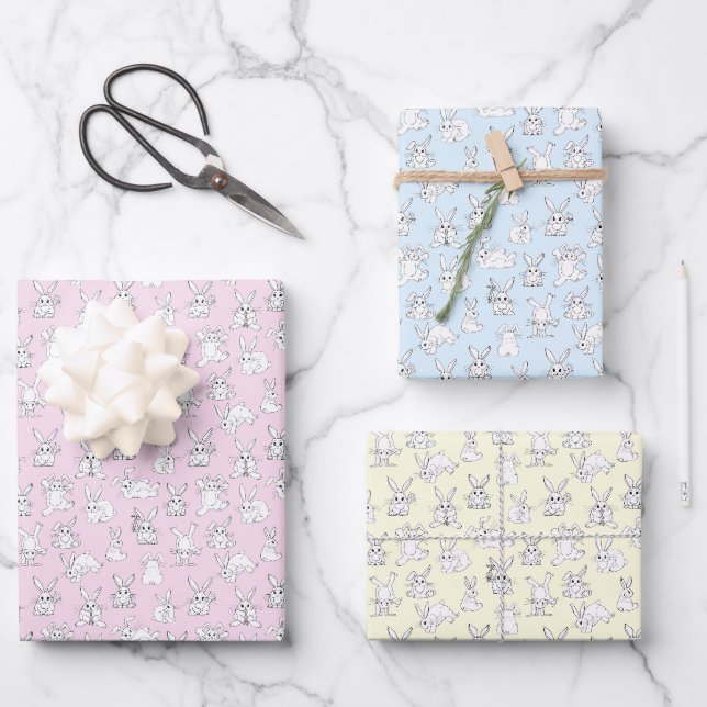 Funny Bunny Rabbits Having Fun Wrapping Paper Sheets (Front)